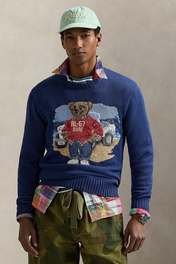 Polo Ralph Lauren sweter bawełniany aplikacja granatowy 710964798