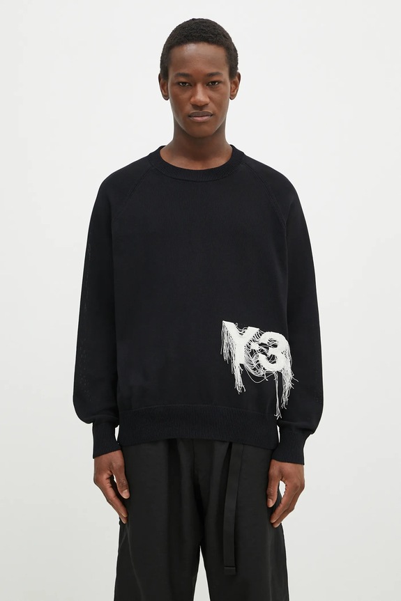 Пуловер Y-3 Logo Knit Crew щампа черен JL8752