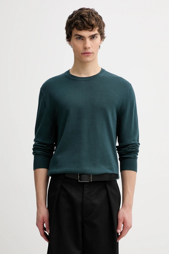 Calvin Klein sveter pánsky bavlnený tyrkysová LV040BM343