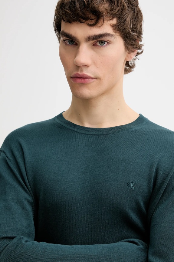 Calvin Klein sveter pánsky bavlnený tyrkysová LV040BM343