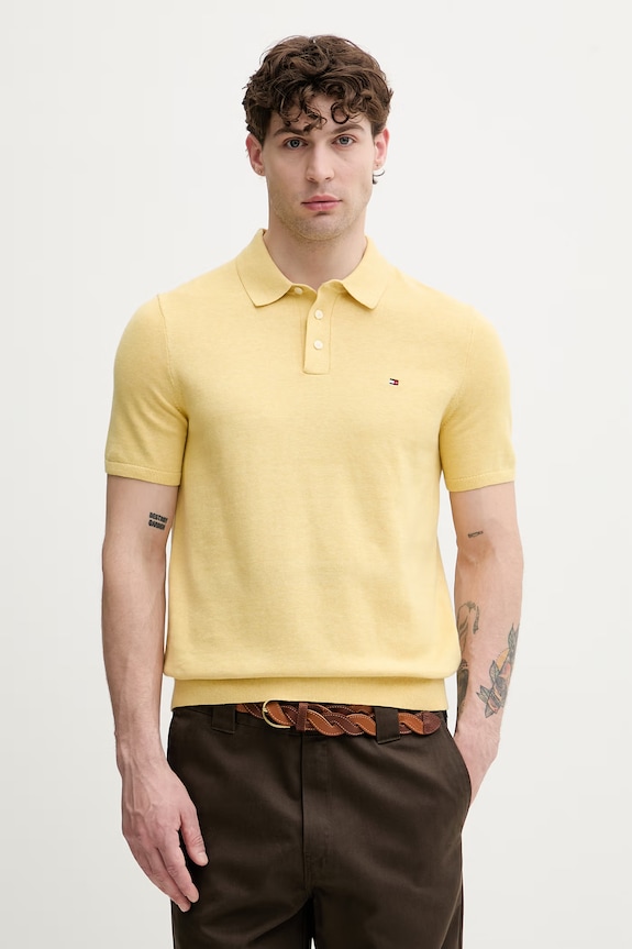 Tommy Hilfiger polo męskie bawełniane żółty MW0MW37396