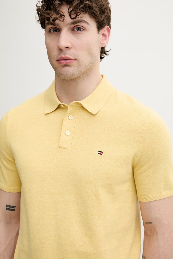 Tommy Hilfiger polo męskie bawełniane żółty MW0MW37396