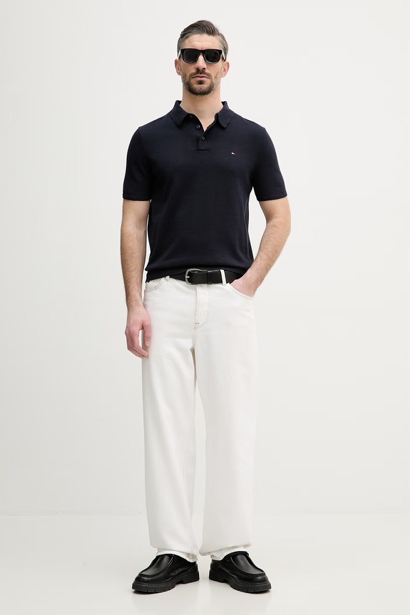 Tommy Hilfiger polo męskie bawełniane MW0MW37396 granatowy SS26