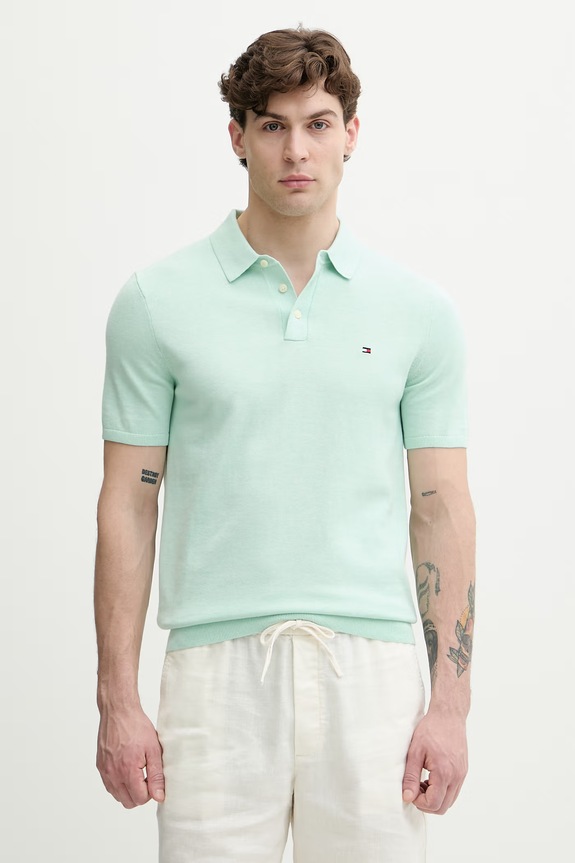 Tommy Hilfiger polo męskie bawełniane turkusowy MW0MW37396
