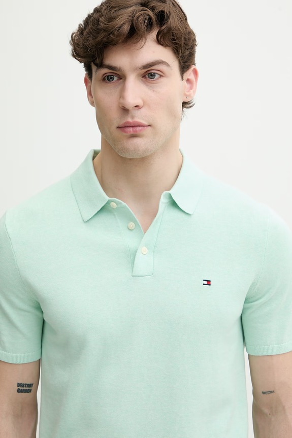Tommy Hilfiger polo męskie bawełniane turkusowy MW0MW37396