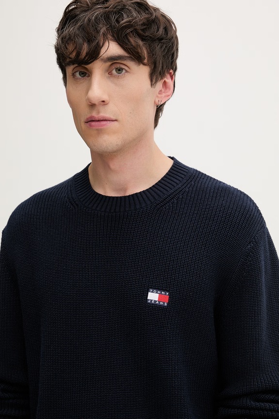 Tommy Jeans πουλόβερ ανδρικό βαμβακερό σκούρο μπλε DM0DM20923