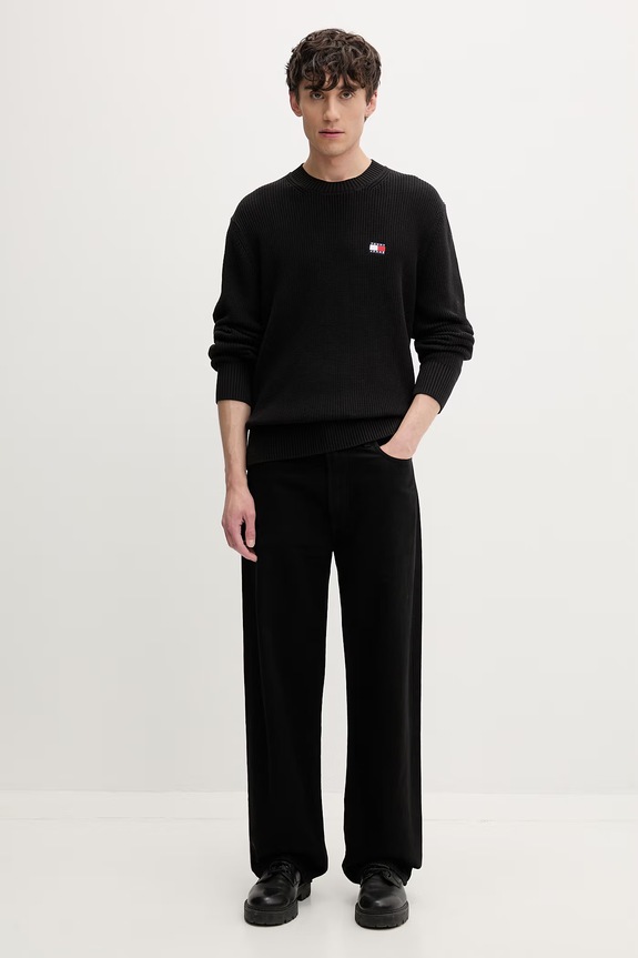 Tommy Jeans πουλόβερ ανδρικό βαμβακερό DM0DM20923 μαύρο SS25
