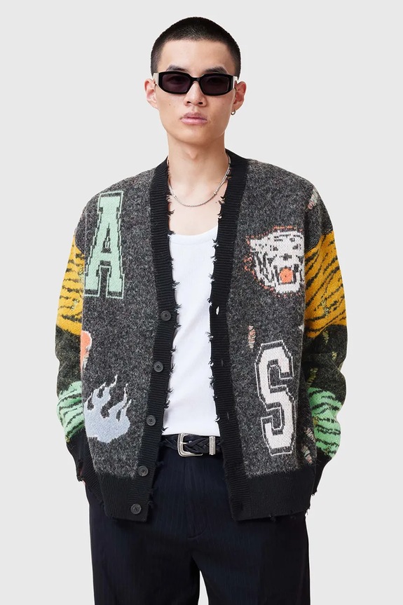 AllSaints kardigan z domieszką wełny AKKI szpic czarny M009KC