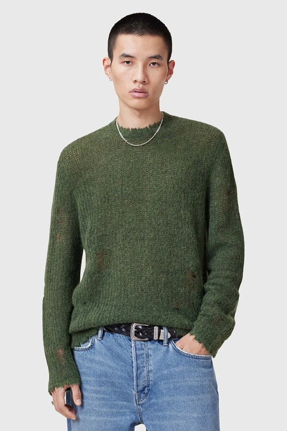 Свитер с примесью шерсти AllSaints BLEAKER с добавлением шерсти зелёный M013KC