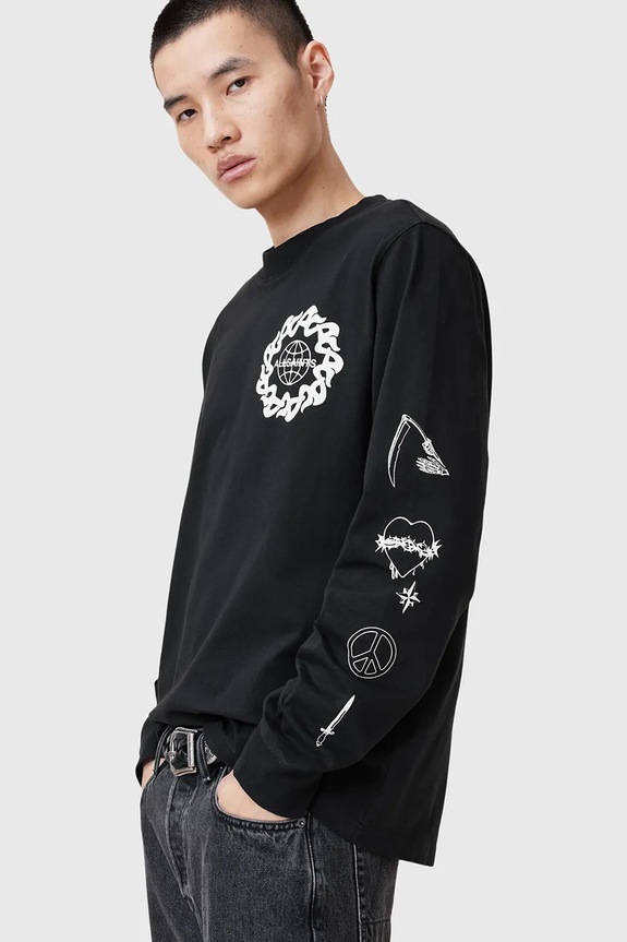 AllSaints bluza bawełniana ORBITAL nadruk czarny M021PC