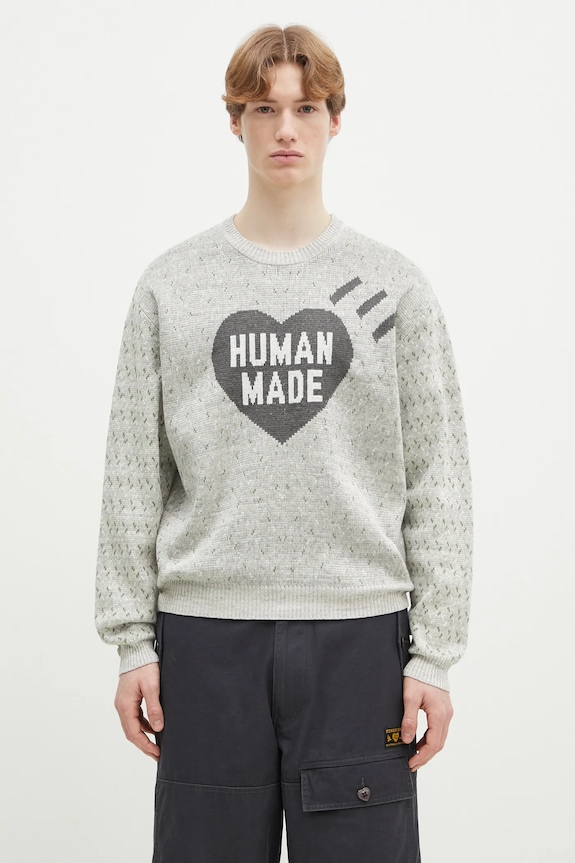 Human Made sweter z domieszką lnu Heart Knit Sweater pozostałe szary HM29CS002