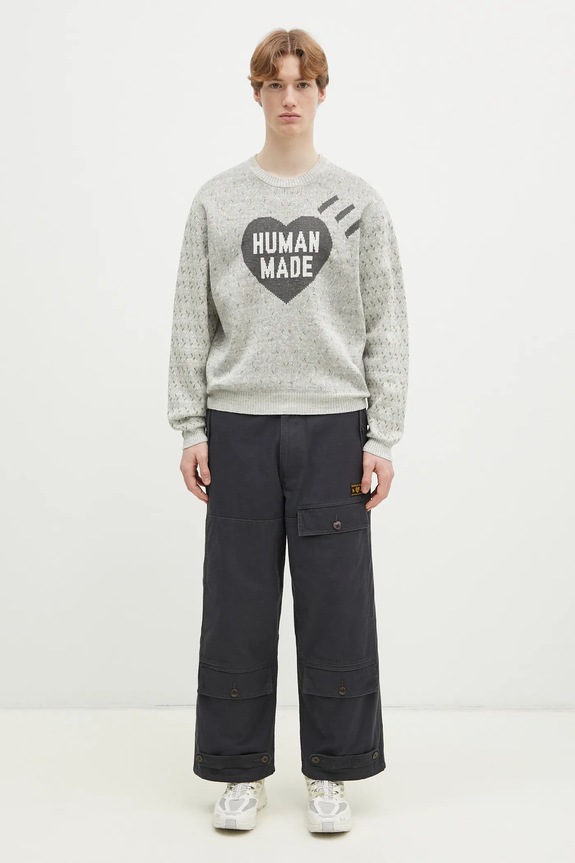 Human Made sweter z domieszką lnu Heart Knit Sweater HM29CS002 szary