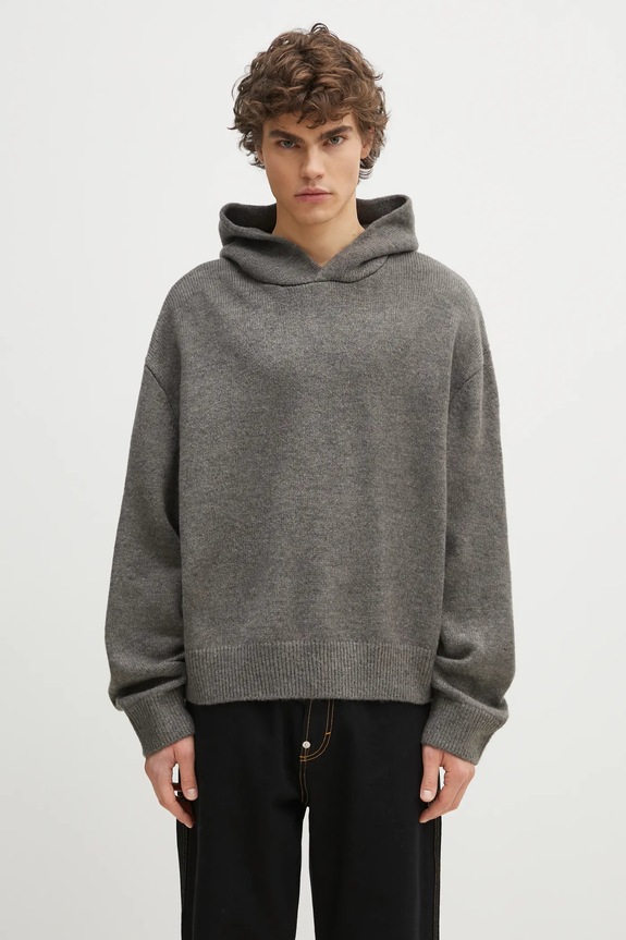 MKI MIYUKI ZOKU gyapjúkeverék pulóver Mohair Blend Knit Hoody gyapjú szállal szürke MOHAIR.BLEND.KNIT.HO.BR