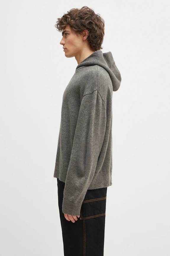 MKI MIYUKI ZOKU gyapjúkeverék pulóver Mohair Blend Knit Hoody MOHAIR.BLEND.KNIT.HO.BR szürke SS25