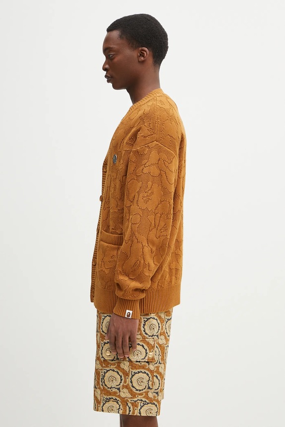 Bavlněný kardigan A Bathing Ape Solid Camo Jacquard One Point 1L30120301 hnědá SS25