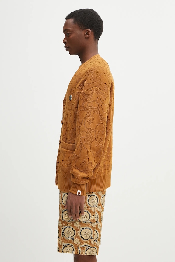 Bavlněný kardigan A Bathing Ape Solid Camo Jacquard One Point 1L30120301 hnědá SS25