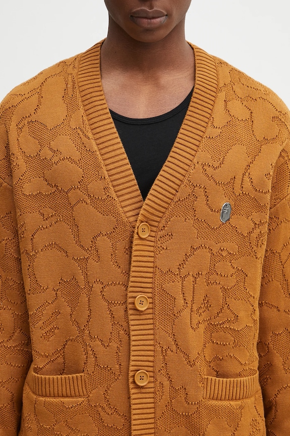 Bavlněný kardigan A Bathing Ape Solid Camo Jacquard One Point hnědá 1L30120301