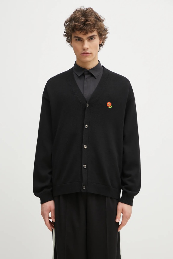 Vuneni kardigan Kenzo Pop bez uzorka crna FF55CA7263LB.99J