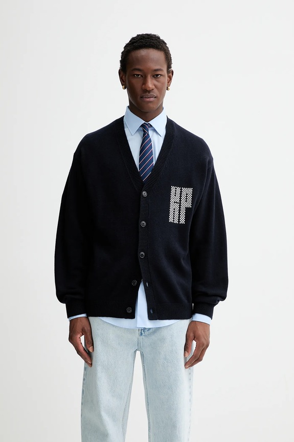 Kenzo kardigan wełniany Kamon wełna granatowy FF55CA7283BA.79
