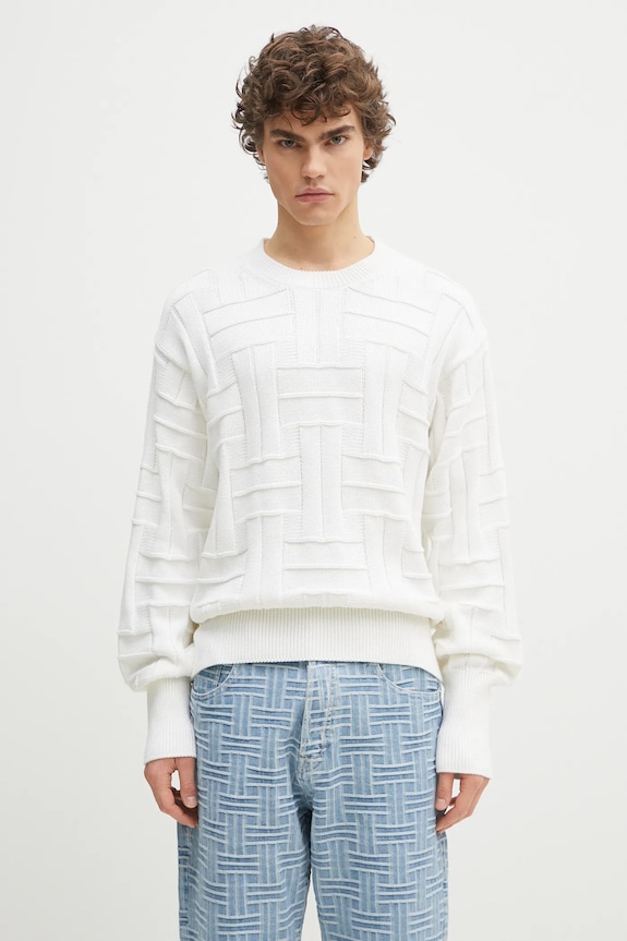 Bavlnený sveter Kenzo Weave jednofarebný biela FF55PU7083CB.02