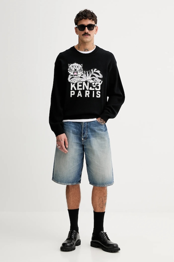 Kenzo sweter wełniany Happy Tiger FF55PU7273LD.99J czarny SS25