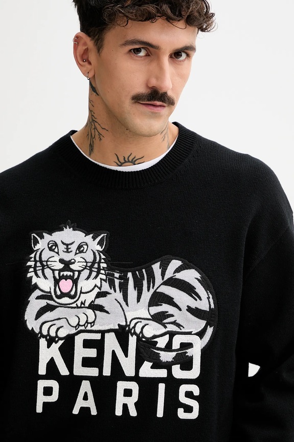 Kenzo sweter wełniany Happy Tiger czarny FF55PU7273LD.99J