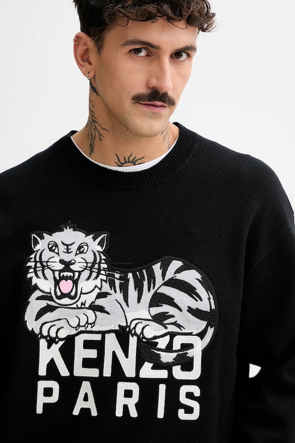 Kenzo sweter wełniany Happy Tiger czarny FF55PU7273LD.99J