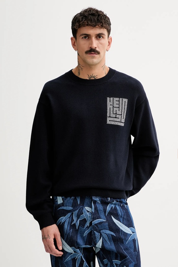 Kenzo sweter wełniany Kamon okrągły granatowy FF55PU7283BA.79
