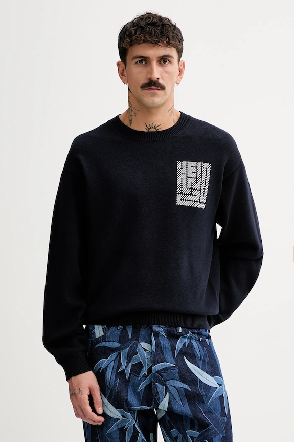 Kenzo sweter wełniany Kamon okrągły granatowy FF55PU7283BA.79