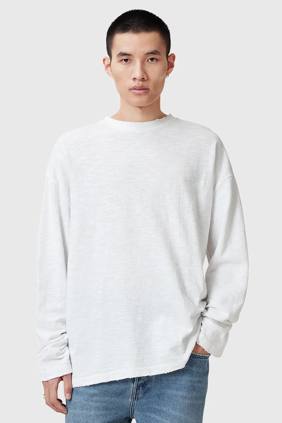 Bavlnené tričko s dlhým rukávom AllSaints FOSTER relaxed biela M026JC