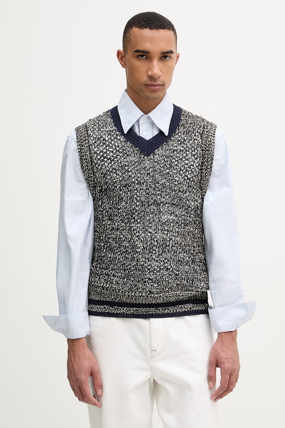 Vesta Wales Bonner Shade Knit V výstrih tmavomodrá US25KN31.KN04.5100