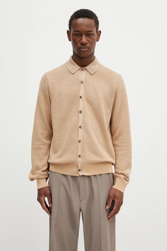 Kardigan se lněnou směsí Paul Smith hladký béžová M1R.258Z.P02681