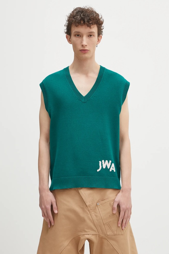Vesta s prímesou kašmíru JW Anderson Jwa V Neck vzorovaný zelená KW1349.YN0398.540