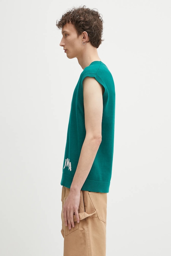 Vesta s prímesou kašmíru JW Anderson Jwa V Neck KW1349.YN0398.540 zelená SS25