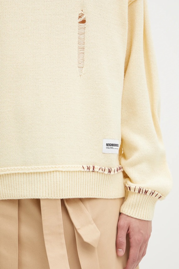 Svetr z vlněné směsi NEIGHBORHOOD Savage Crewneck Sweater žlutá 242FUNH.KNM01