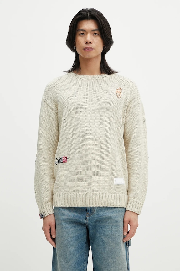 Bavlněný svetr NEIGHBORHOOD Savage Crewneck Sweater hladký béžová 251FUNH.KNM03