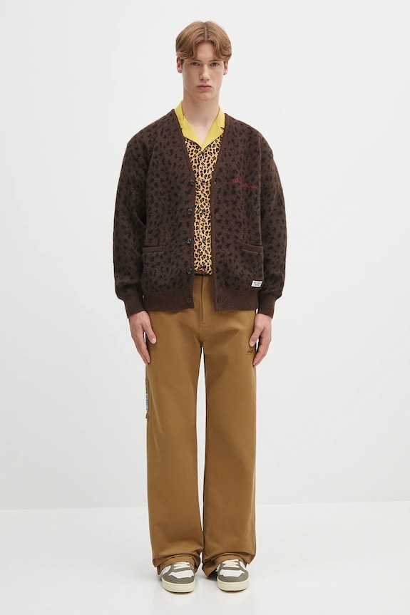 Vlněný kardigan Wacko Maria leopard mohair 25SS.WMK.KN10 hnědá