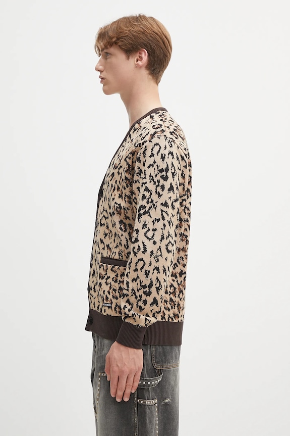 Bavlněný kardigan Wacko Maria leopard jacquard 25SS.WMK.KN14 béžová SS25