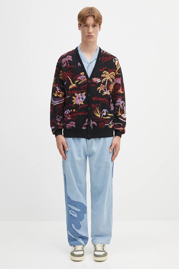 Wacko Maria cotton cardigan jacquard 25SS.WMK.KN20 black