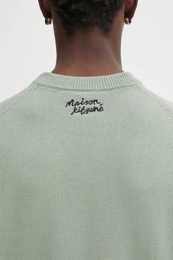 Maison Kitsuné sweter Dressed Fox Intarsia zielony OM00802KT1030