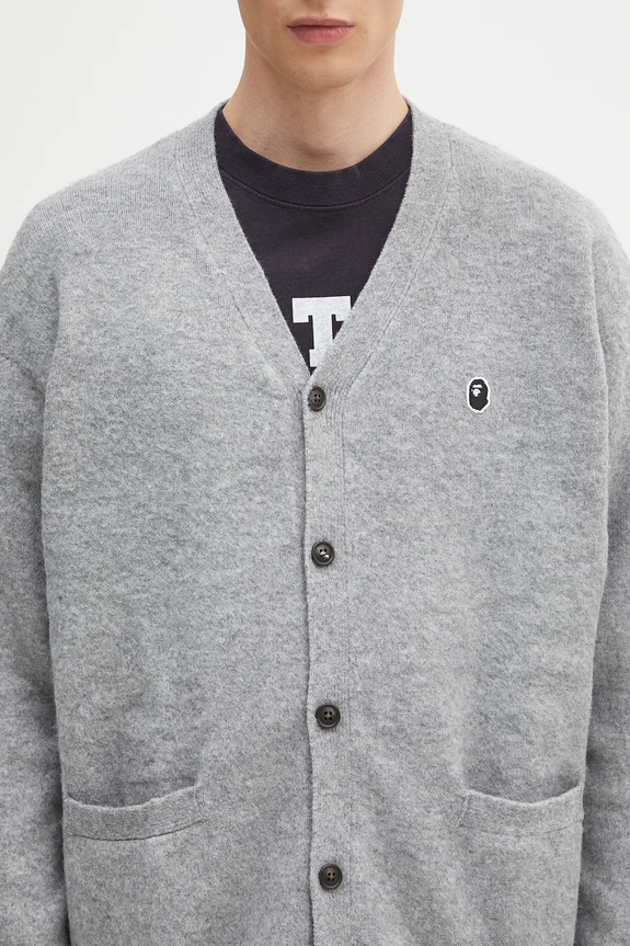 A Bathing Ape kardigan z domieszką lnu dziecięcy One point szary 1K80120004
