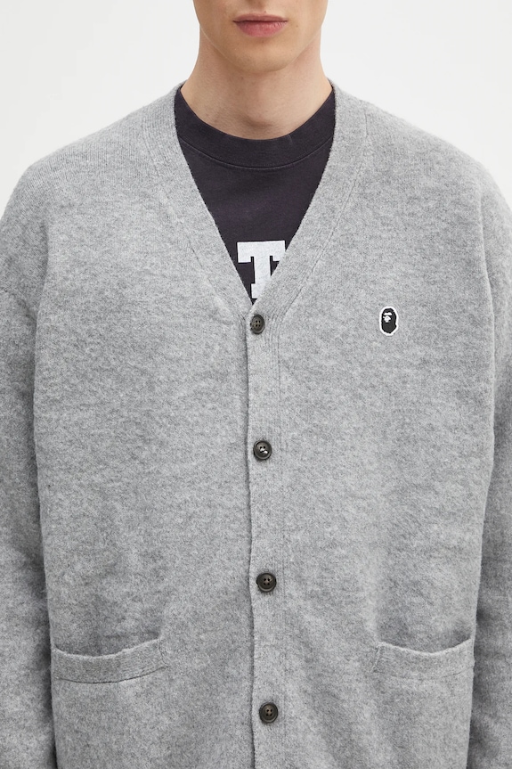 A Bathing Ape kardigan z domieszką lnu dziecięcy One point szary 1K80120004
