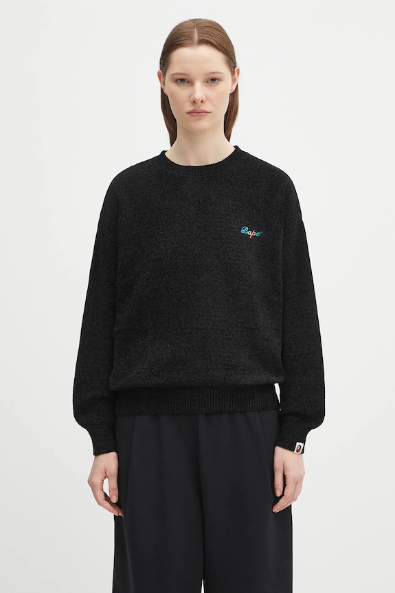 A Bathing Ape sweter BAPE chenille 1K80220003 czarny SS25