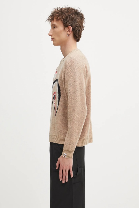 Odzież A Bathing Ape sweter wełniany Shark 1K80220004 beżowy
