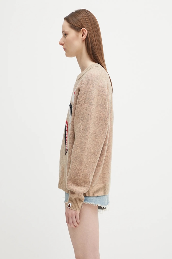 A Bathing Ape sweter wełniany Shark beżowy 1K80220004