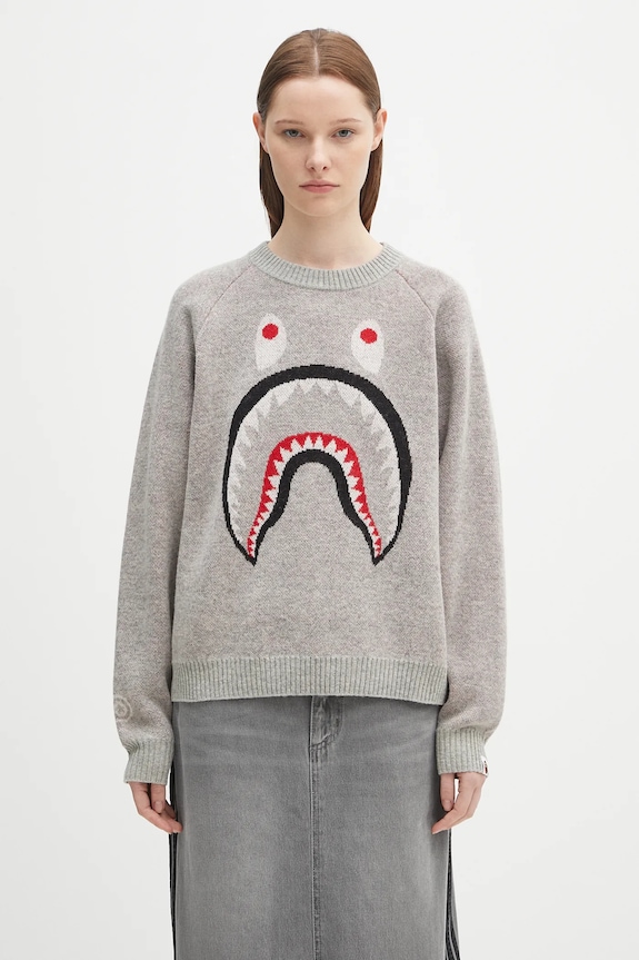 A Bathing Ape sweter wełniany Shark 1K80220004 szary SS25
