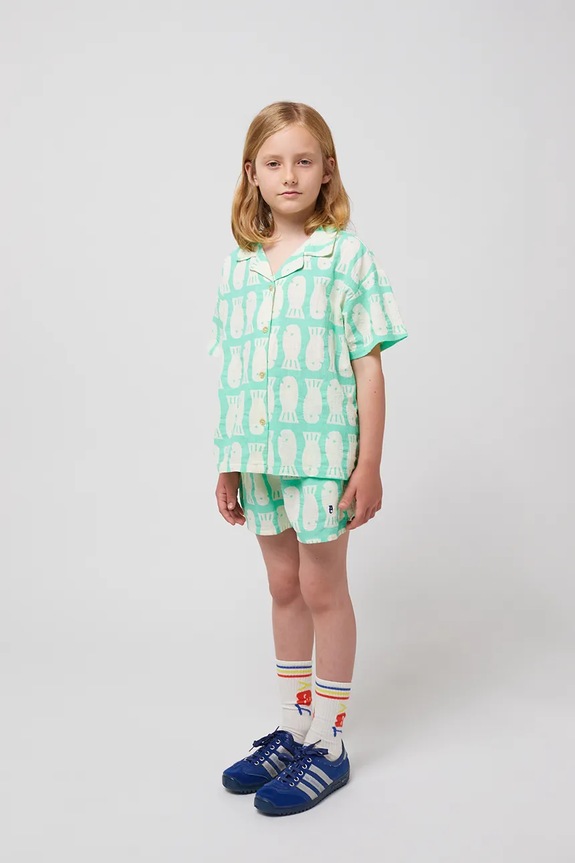 Bobo Choses shorts di lana bambino/a Lucky Fish sovrastampa turchese 125AC064