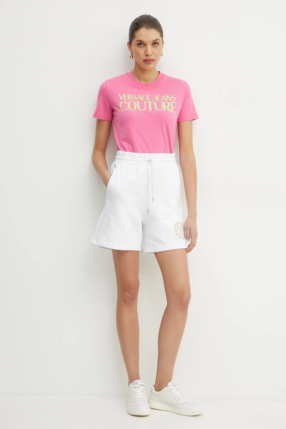 Βαμβακερό σορτσάκι Versace Jeans Couture 78HADT00.CF01T λευκό SS25