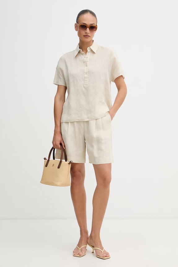 United Colors of Benetton pantaloni scurți de damă din in 4AGHD901V bej SS26