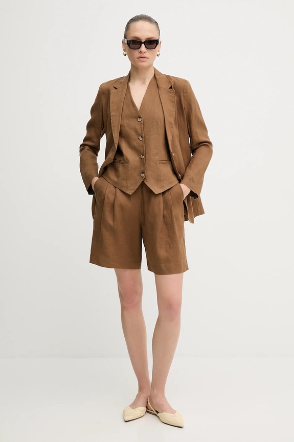 United Colors of Benetton Kratke hlače za žene od lana 4AGHD901V smeđa SS26